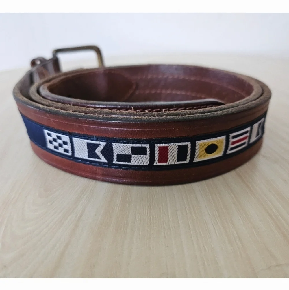 Nautica Men's Leather Belt With Logo Ribbon Made in Turkey Size 38.